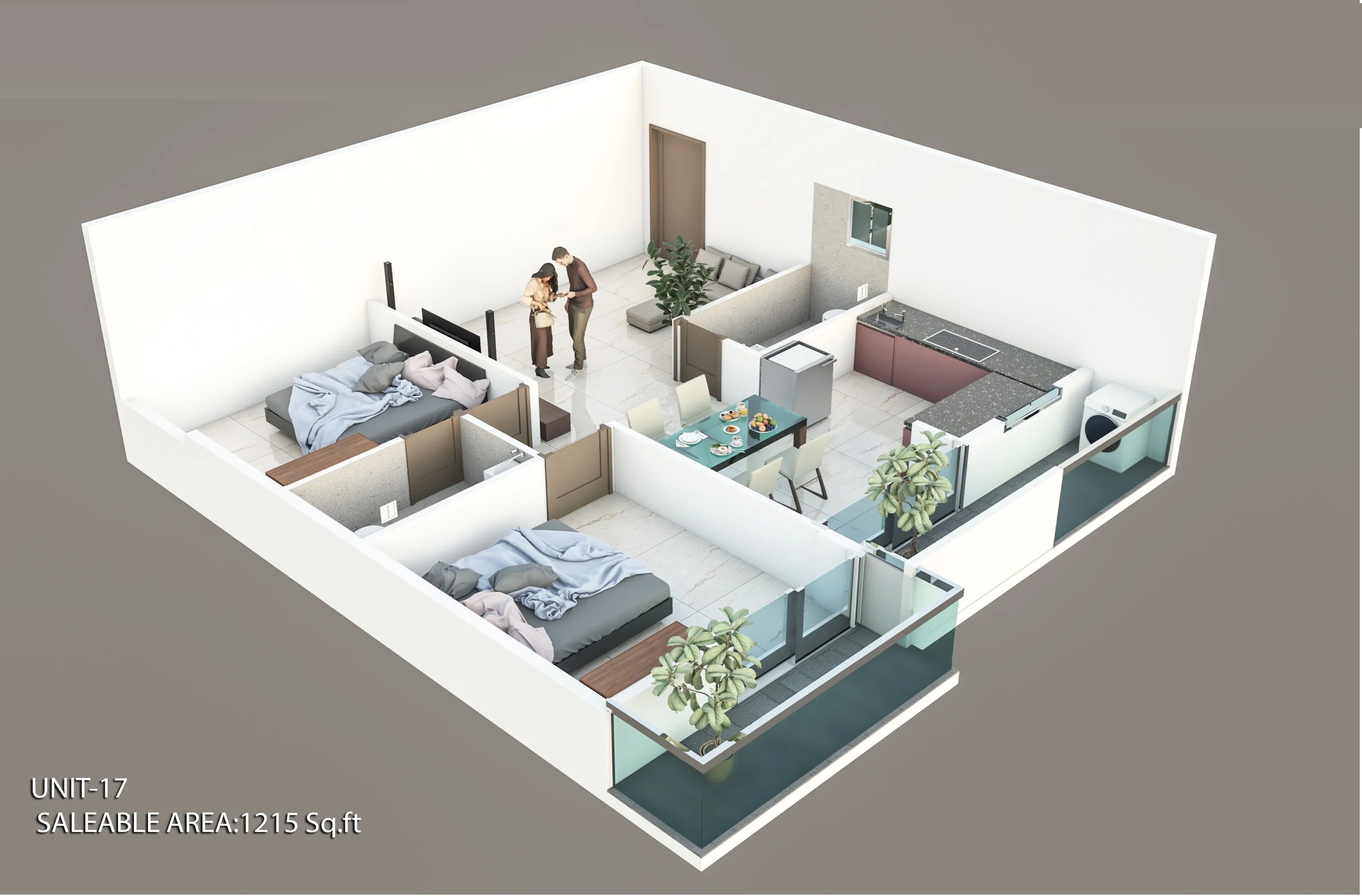 Floor plan of 2 BHK 1215 Sq. Ft. Apartment in Arka Siddhi Pinnacle, Bangalore