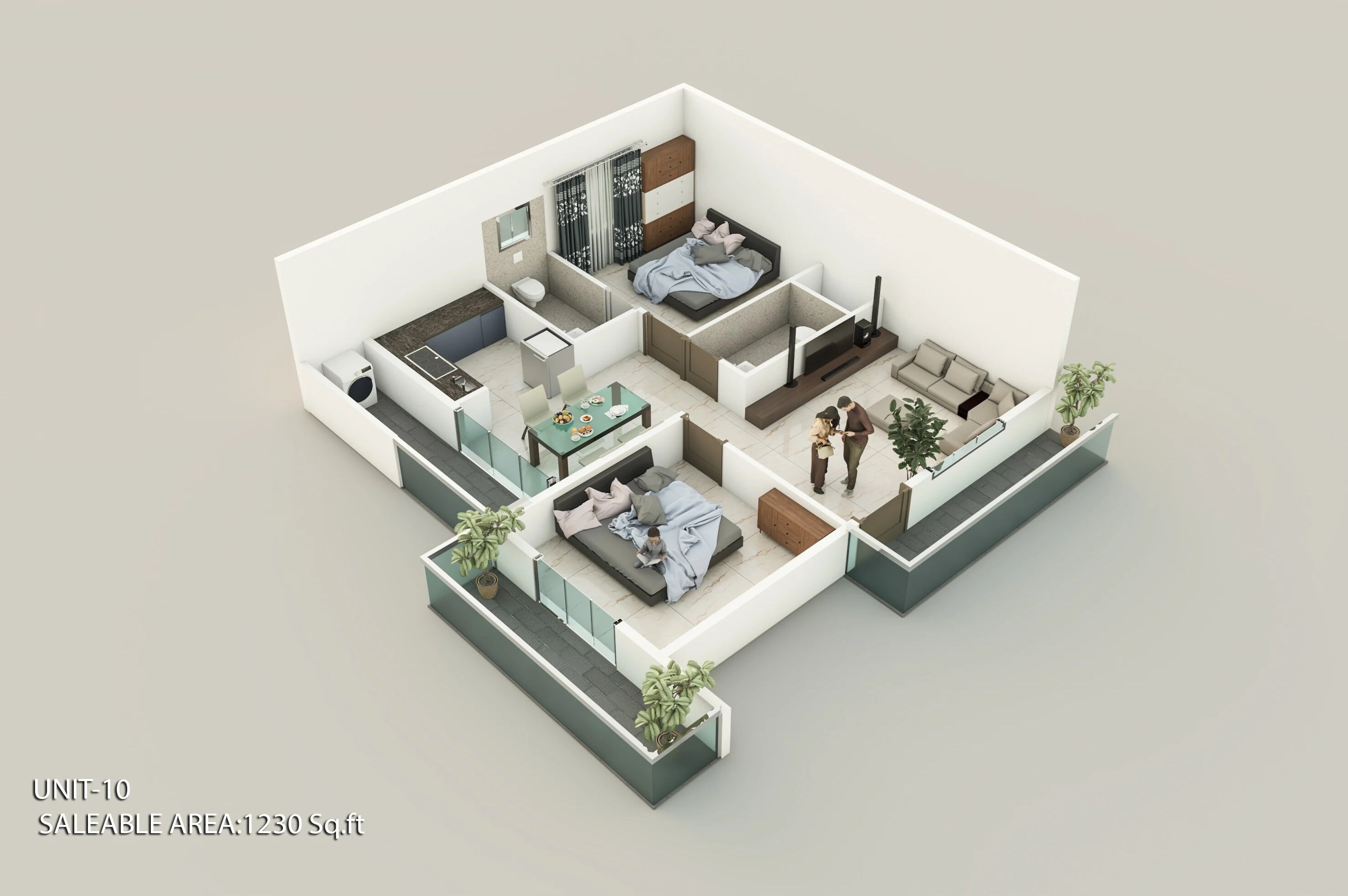 Floor plan of 2 BHK 1230 Sq. Ft. Apartment in Arka Siddhi Pinnacle, Bangalore