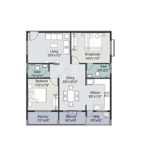 2 BHK 1155 Sq. Ft. Apartment in Arna Meadows