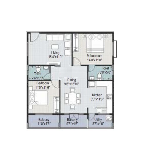 Floor plan of 2 BHK 1155 Sq. Ft. Apartment in Arna Meadows, Bangalore