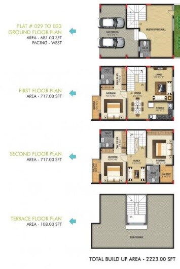 Floor plan of 3 BHK 2223 Sq. Ft. Villa in ARS Bhavisha, Bangalore
