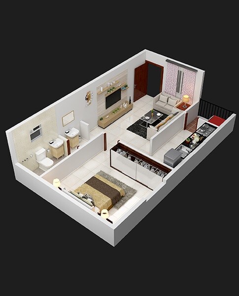 Floor plan of 1 BHK 528 Sq. Ft. Apartment in Ars Green Villae Raspberry, Bangalore