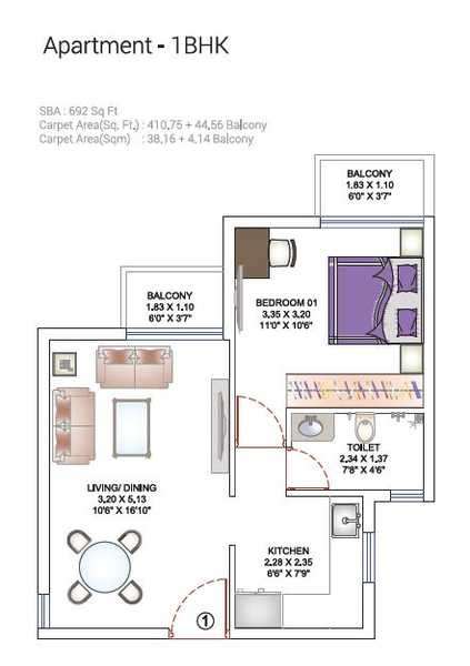 1 BHK 692 Sq. Ft. Apartment in Artha Emprasa Startup City