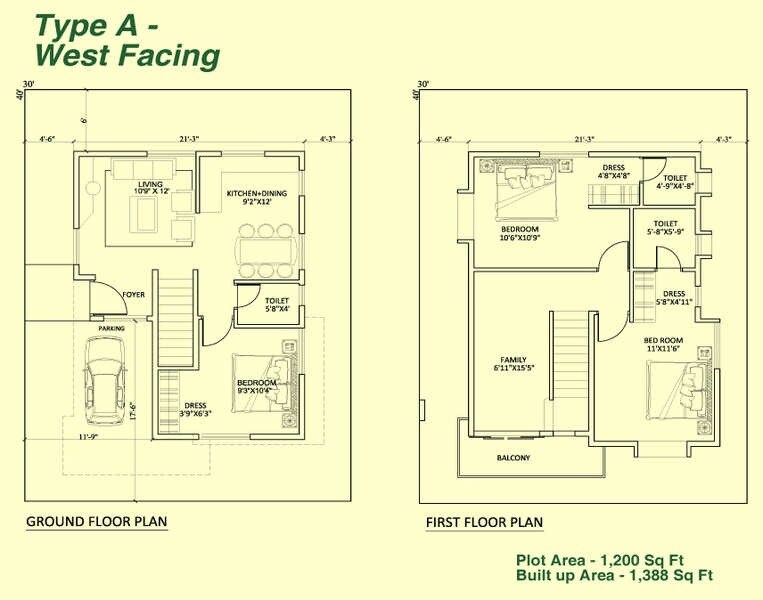 Floor plan of 3 BHK 1388 Sq. Ft. Villa in Artha Green ville, Bangalore