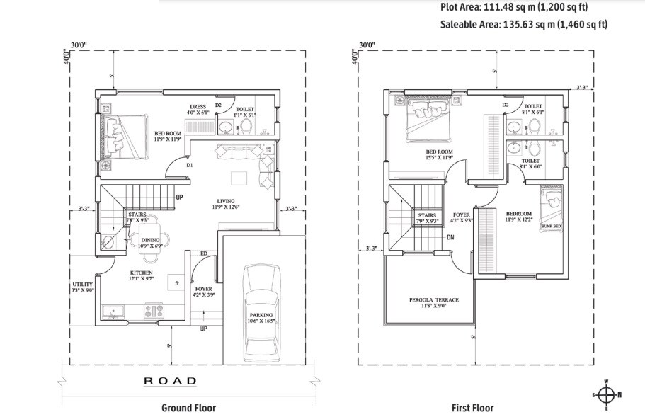 Floor plan of 3 BHK 1460 Sq. Ft. Villa in Artha Reviera, Bangalore