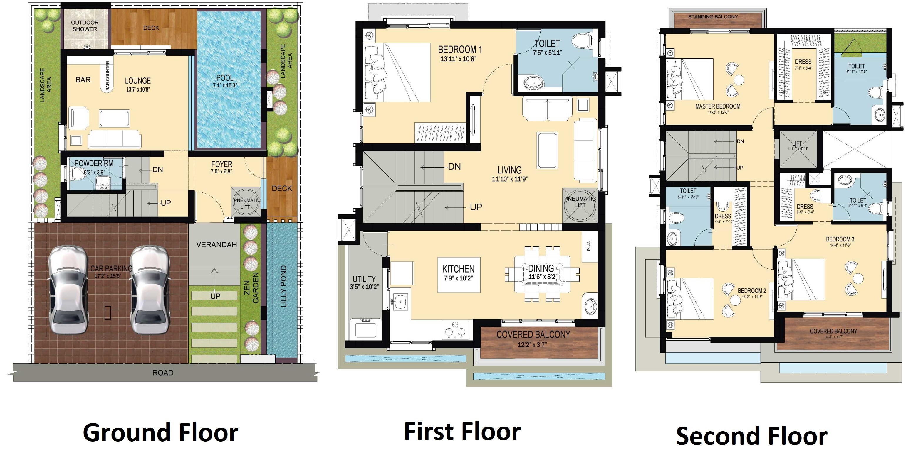 Floor plan of 3 BHK 1881 Sq. Ft. Apartment in Artha Zen, Bangalore