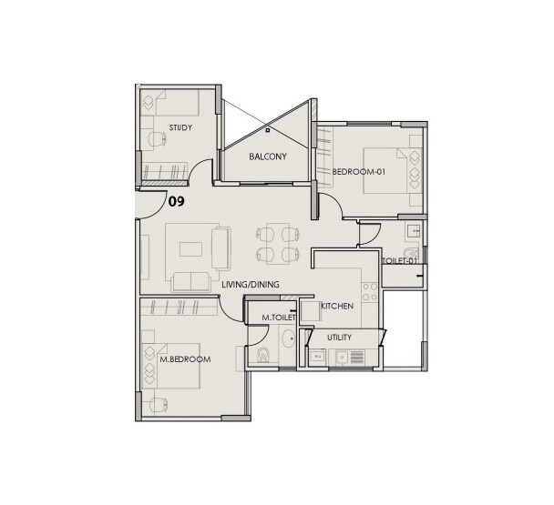 Floor plan of 2 BHK 1438 Sq. Ft. Apartment in Artismo Millionaire Towers, Bangalore