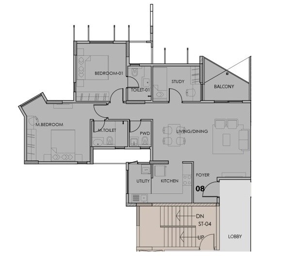 Floor plan of 2 BHK 1458 Sq. Ft. Apartment in Artismo Millionaire Towers, Bangalore