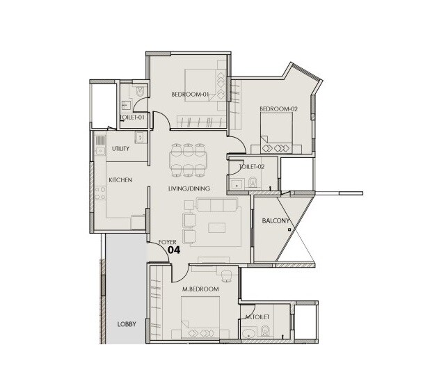 Floor plan of 3 BHK 1865 Sq. Ft. Apartment in Artismo Millionaire Towers, Bangalore