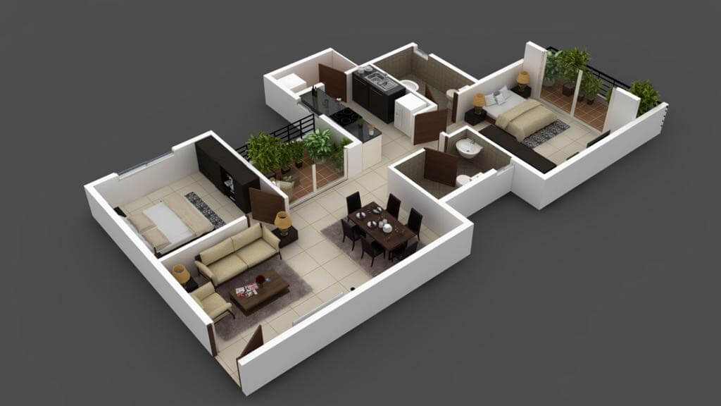 Floor plan of 2 BHK 610 Sq. Ft. Apartment in Arun Northern Destiny, Bangalore