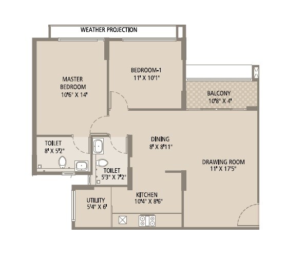 Floor plan of 2 BHK 1133 Sq. Ft. Apartment in Arvind Bel Air, Bangalore