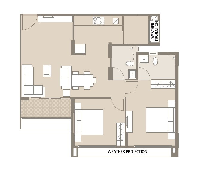 Floor plan of 2 BHK 1469 Sq. Ft. Apartment in Arvind Bel Air, Bangalore