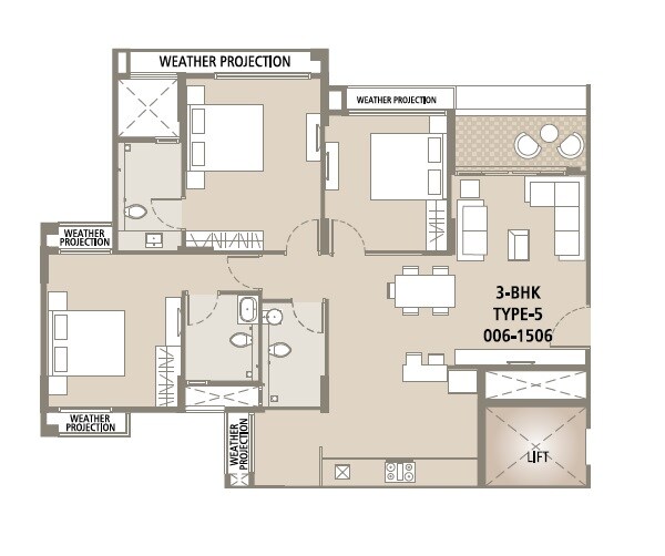 Floor plan of 3 BHK 1626 Sq. Ft. Apartment in Arvind Bel Air, Bangalore