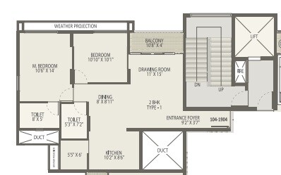 Floor plan of 2 BHK 1297 Sq. Ft. Apartment in Arvind Oasis, Bangalore