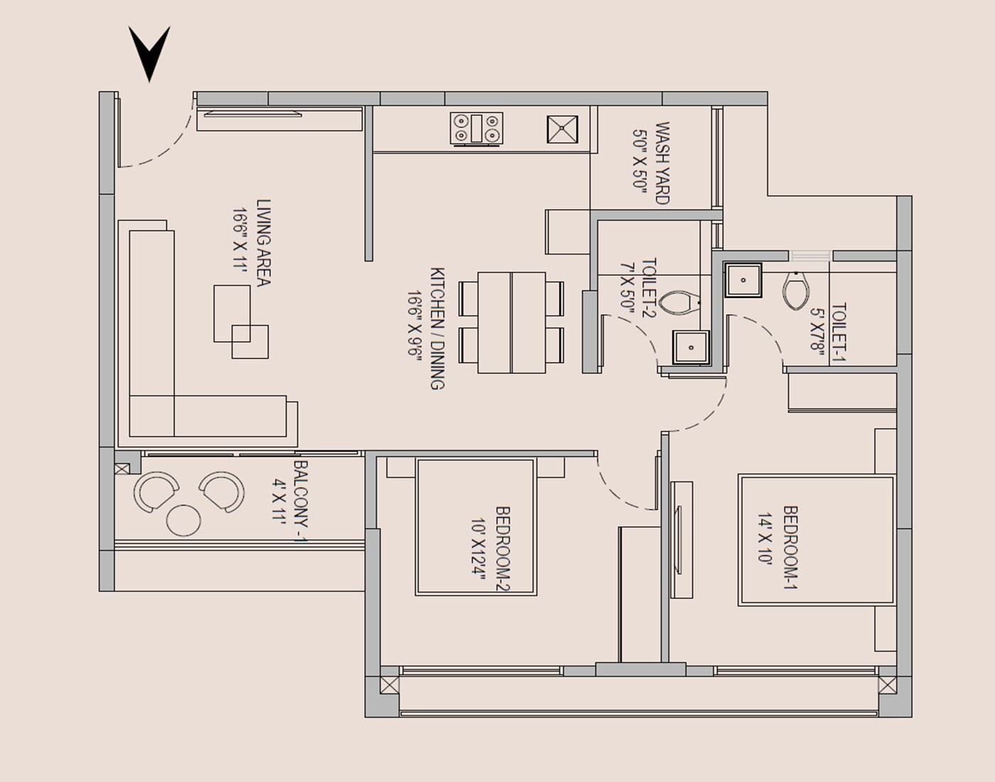 2 BHK 1130 Sq. Ft. Apartment