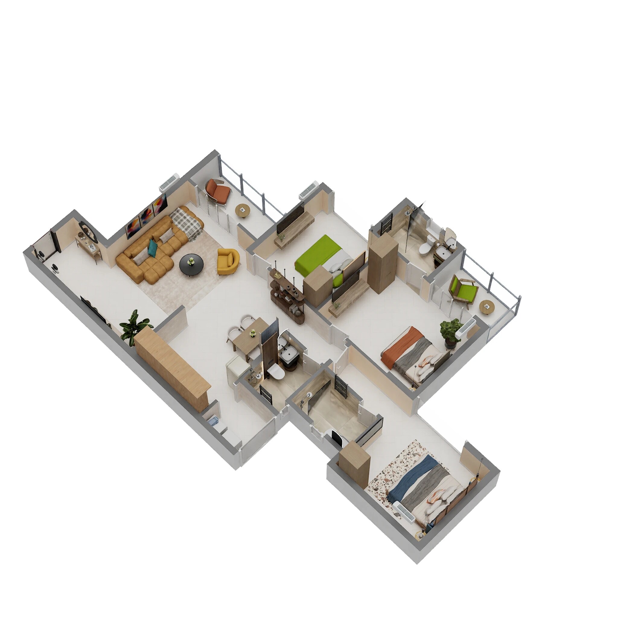 Floor plan of 3 BHK 1544 Sq. Ft. Apartment in Arvind Skycrest, Bangalore