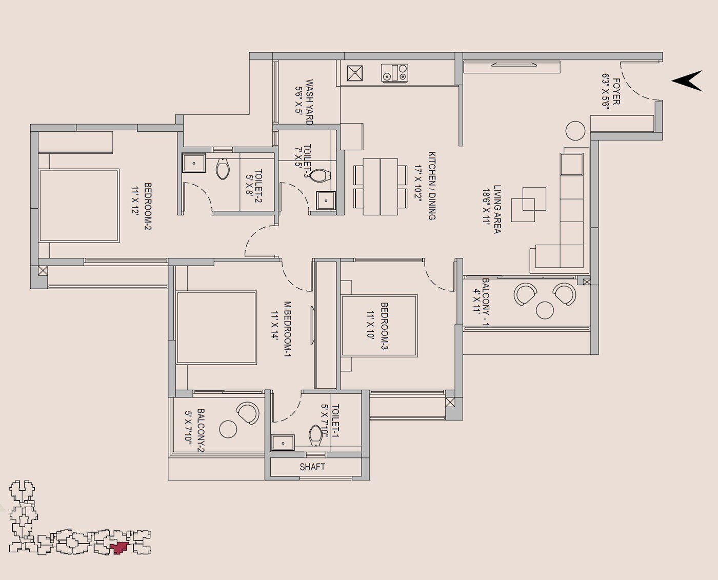 3 BHK 1544 Sq. Ft. Apartment