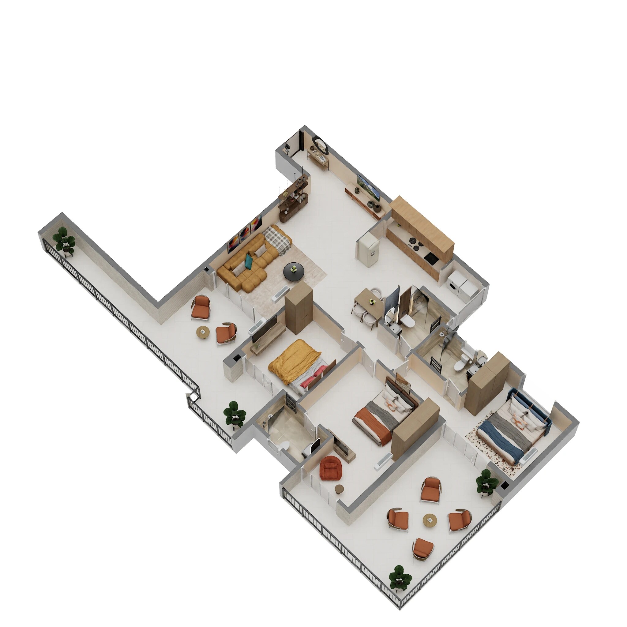 Floor plan of 3 BHK 1671 Sq. Ft. Apartment in Arvind Skycrest, Bangalore