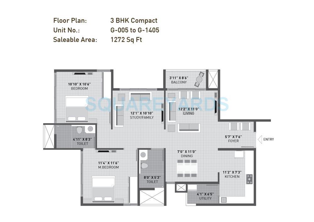 Floor plan of 2 BHK 1272 Sq. Ft. Apartment in Arvind Sporcia, Bangalore