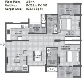 Floor plan of 2 BHK 823 Sq. Ft. Apartment in Arvind Sporcia, Bangalore