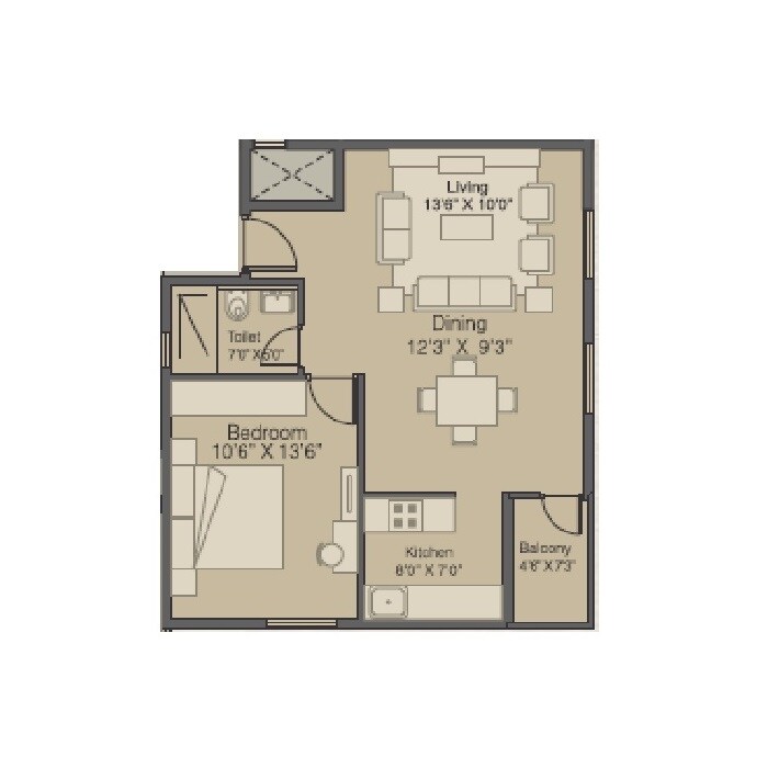 1 BHK 728 Sq. Ft. Apartment