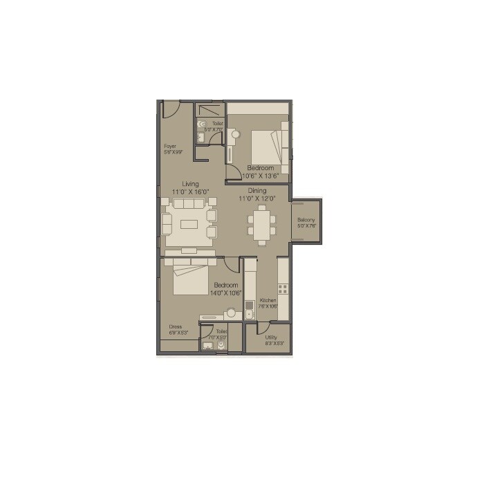2 BHK 1110 Sq. Ft. Apartment