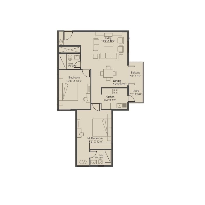 2 BHK 1120 Sq. Ft. Apartment