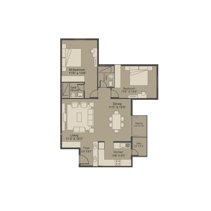 2 BHK 1140 Sq. Ft. Apartment