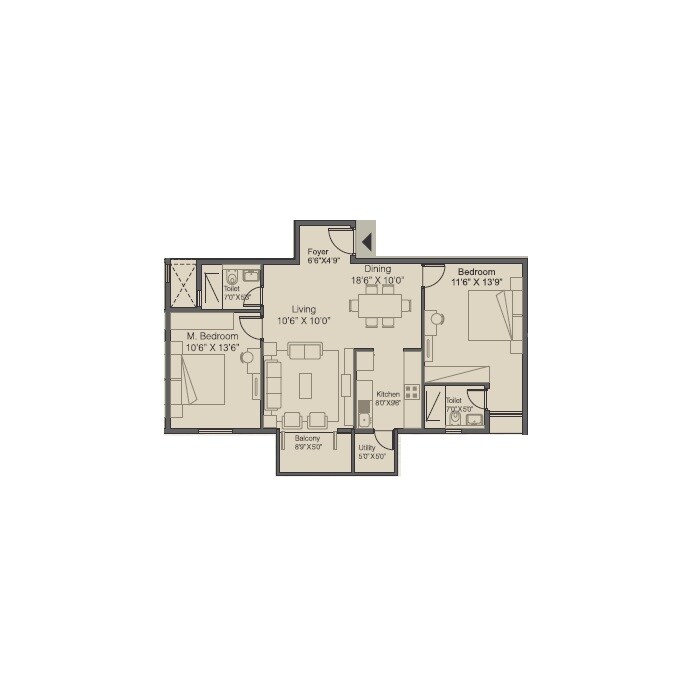 2 BHK 1222 Sq. Ft. Apartment