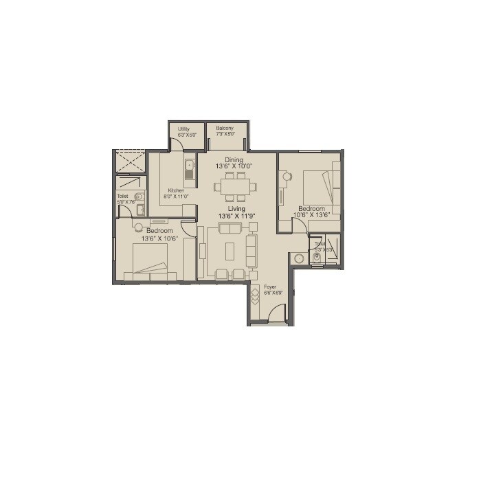 2 BHK 1242 Sq. Ft. Apartment