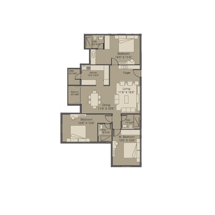 3 BHK 1386 Sq. Ft. Apartment