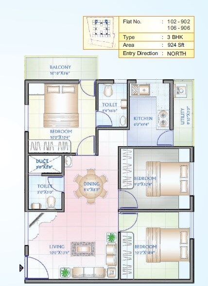 3 BHK 924 Sq. Ft. Apartment