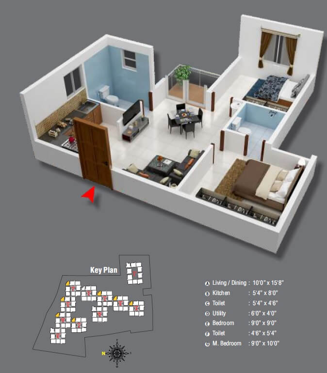 2 BHK 633 Sq. Ft. Apartment