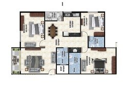 Floor plan of 3 BHK 1660 Sq. Ft. Apartment in Aryan Opulence, Bangalore