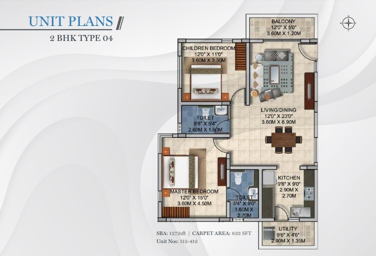 Floor plan of 2 BHK 1271 Sq. Ft. Apartment in Aryavaridhi AV Sunrise, Bangalore