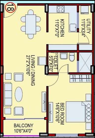 1 BHK 823 Sq. Ft. Apartment in Ashish A N Reddy Apartment