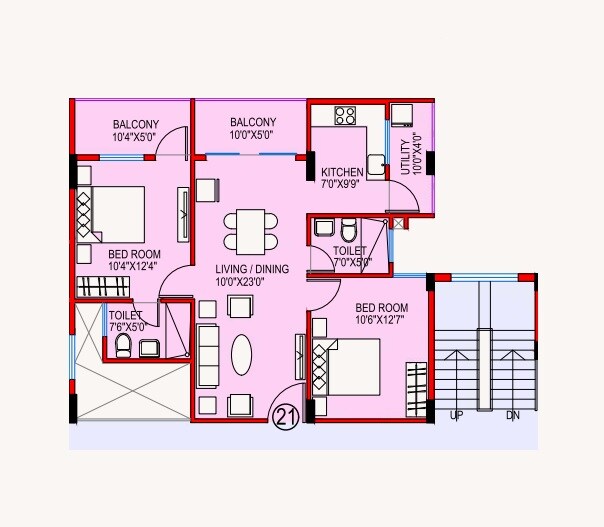 Floor plan of 2 BHK Apartment - 1150 sq. ft. in Ashish MNRST Apartment, Bangalore