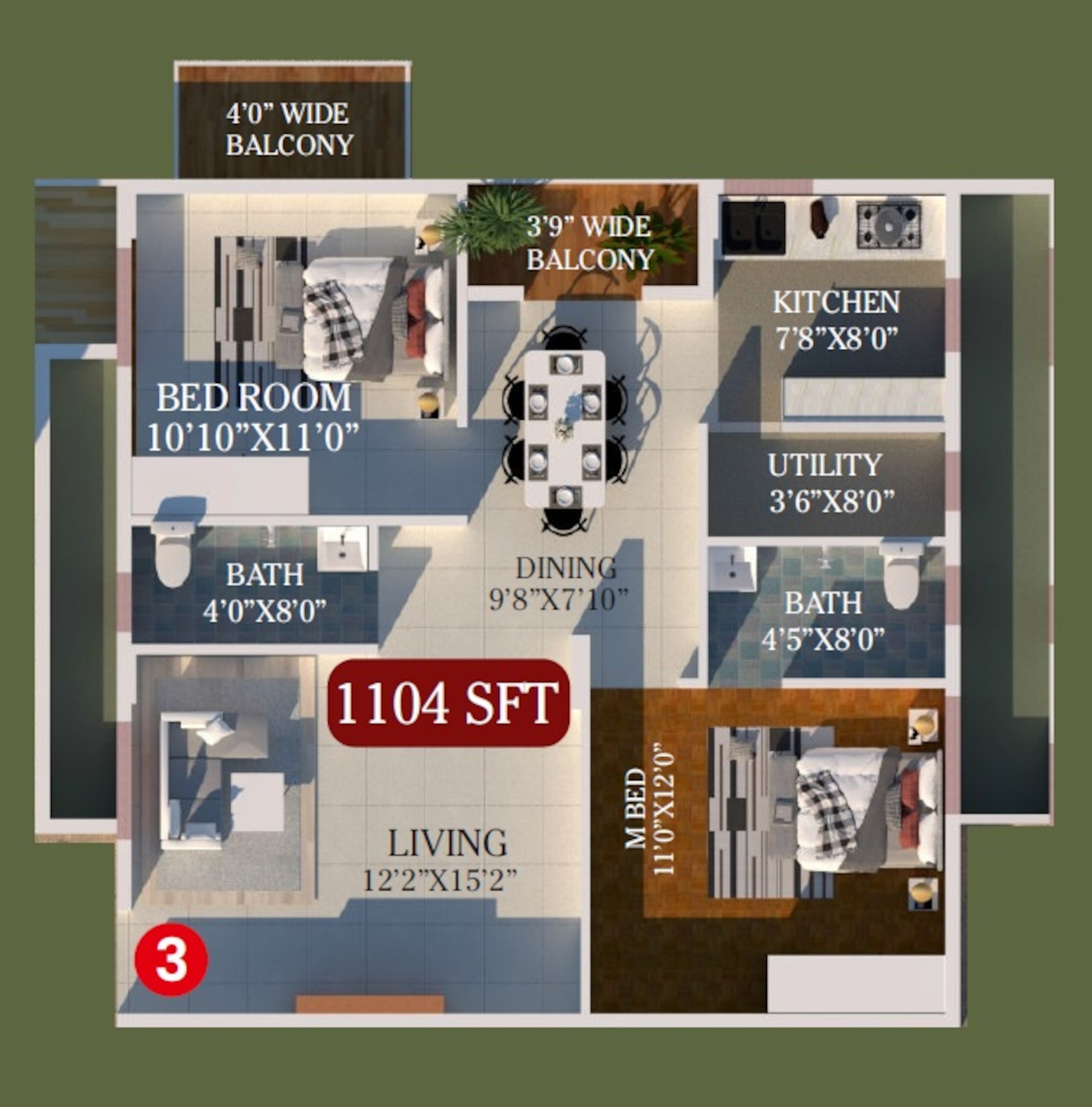 2 BHK 1104 Sq. Ft. Apartment in Ashraya Meadows