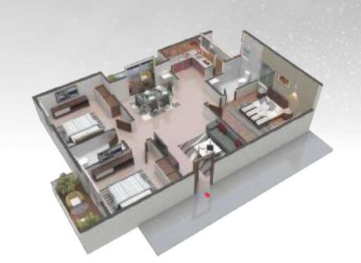 Floor plan of 3 BHK 1434 Sq. Ft. Apartment in ASN Galaxy, Bangalore