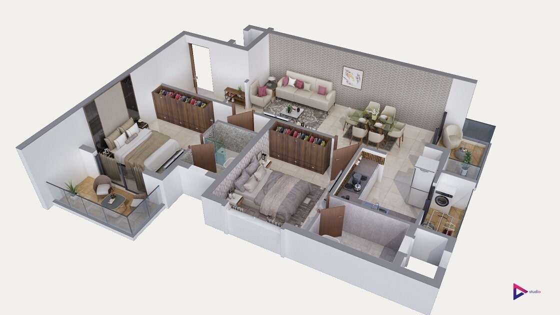 Floor plan of 2 BHK 1112 Sq. Ft. Apartment in ASN Srikaram, Bangalore