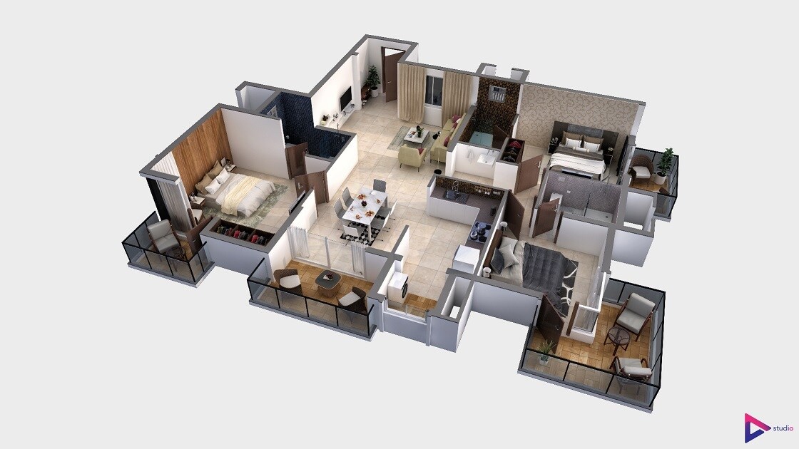 Floor plan of 3 BHK 1805 Sq. Ft. Apartment in ASN Srikaram, Bangalore
