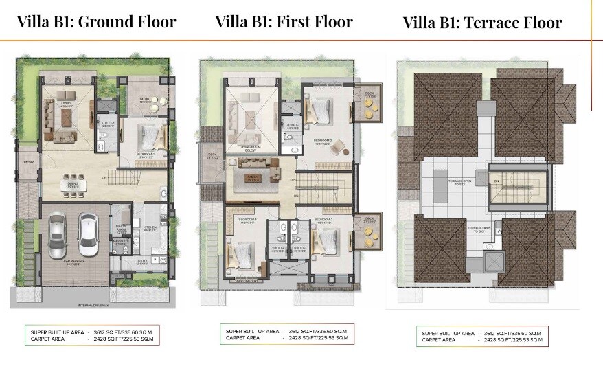 Floor plan of 4 BHK 3612 Sq. Ft. Villa in Aspen Greens At The Prestige City, Bangalore