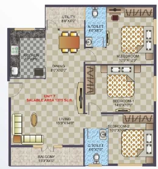 3 BHK 1275 Sq. Ft. Apartment