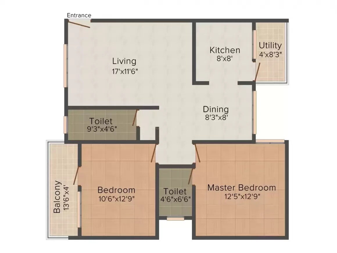 Floor plan of 2 BHK 1120 Sq. Ft. Apartment in Asritha Happy Living, Bangalore