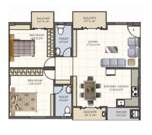 Floor plan of 2 BHK 1232 Sq. Ft. Apartment in ASRS Paradise, Bangalore