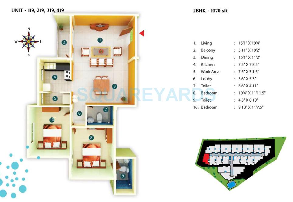 2 BHK 1070 Sq. Ft. Apartment