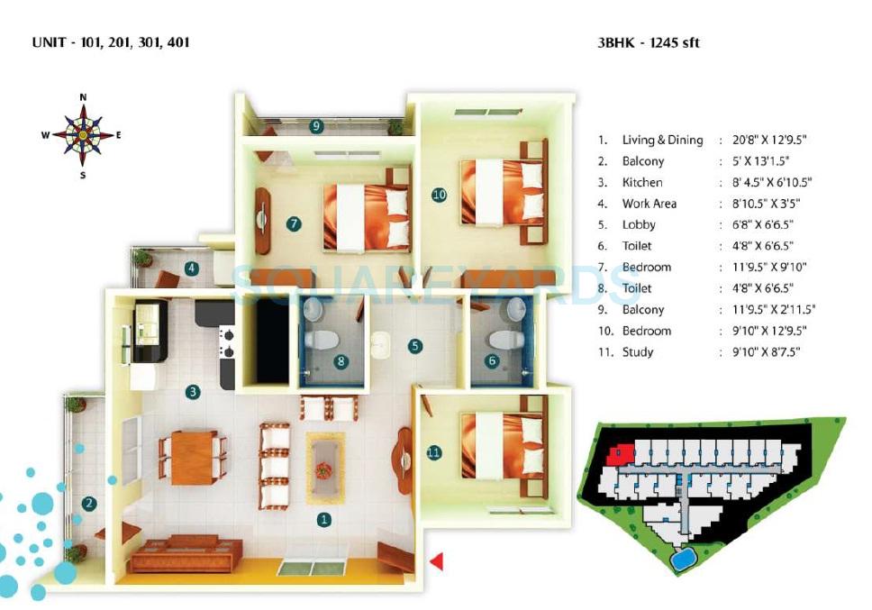 2 BHK 1245 Sq. Ft. Apartment