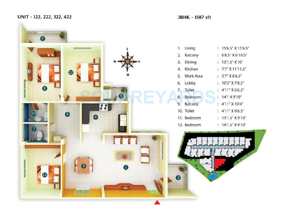 3 BHK 1587 Sq. Ft. Apartment