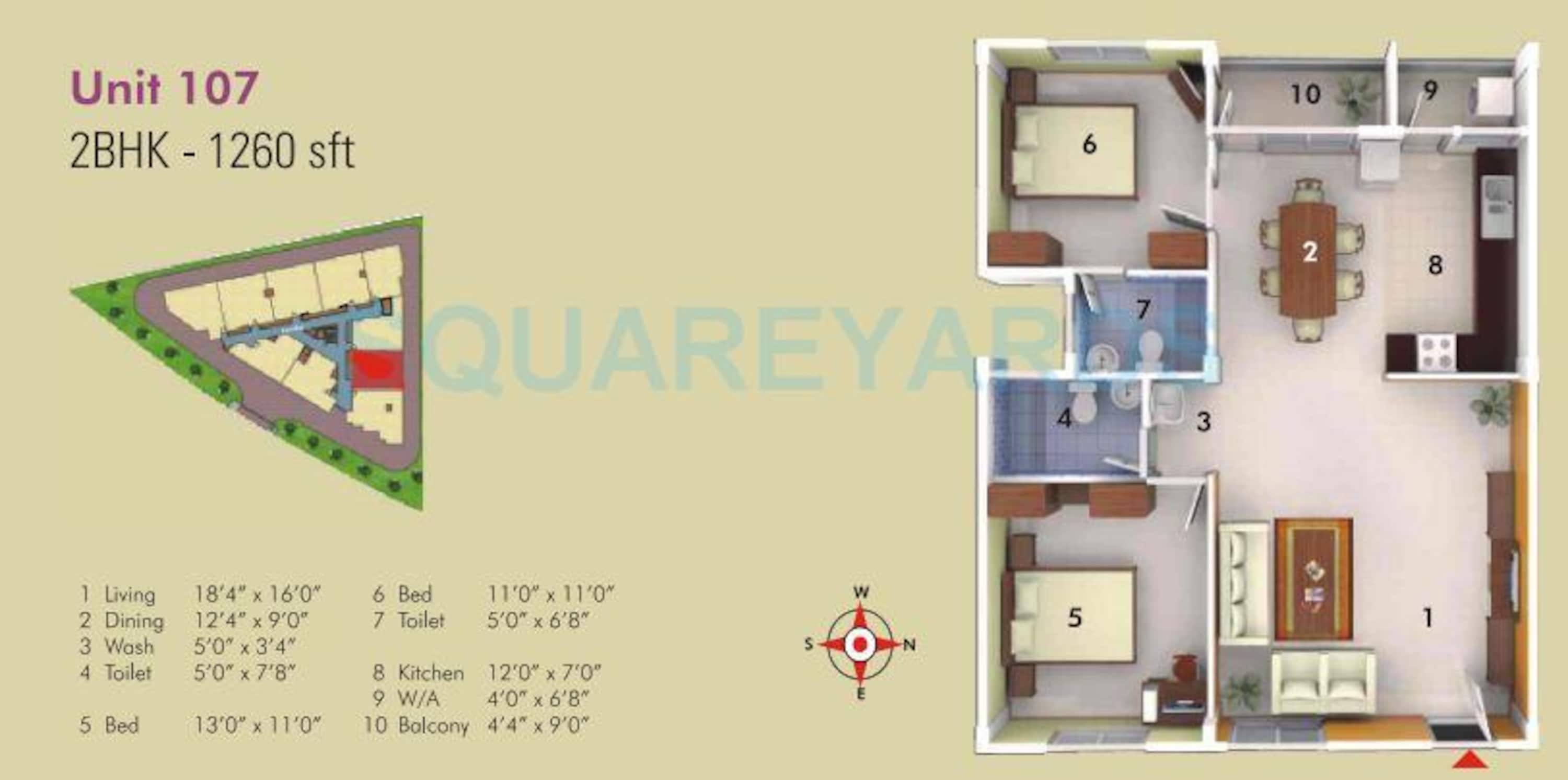 asset builders serene apartment 2bhk 1260sqft 1