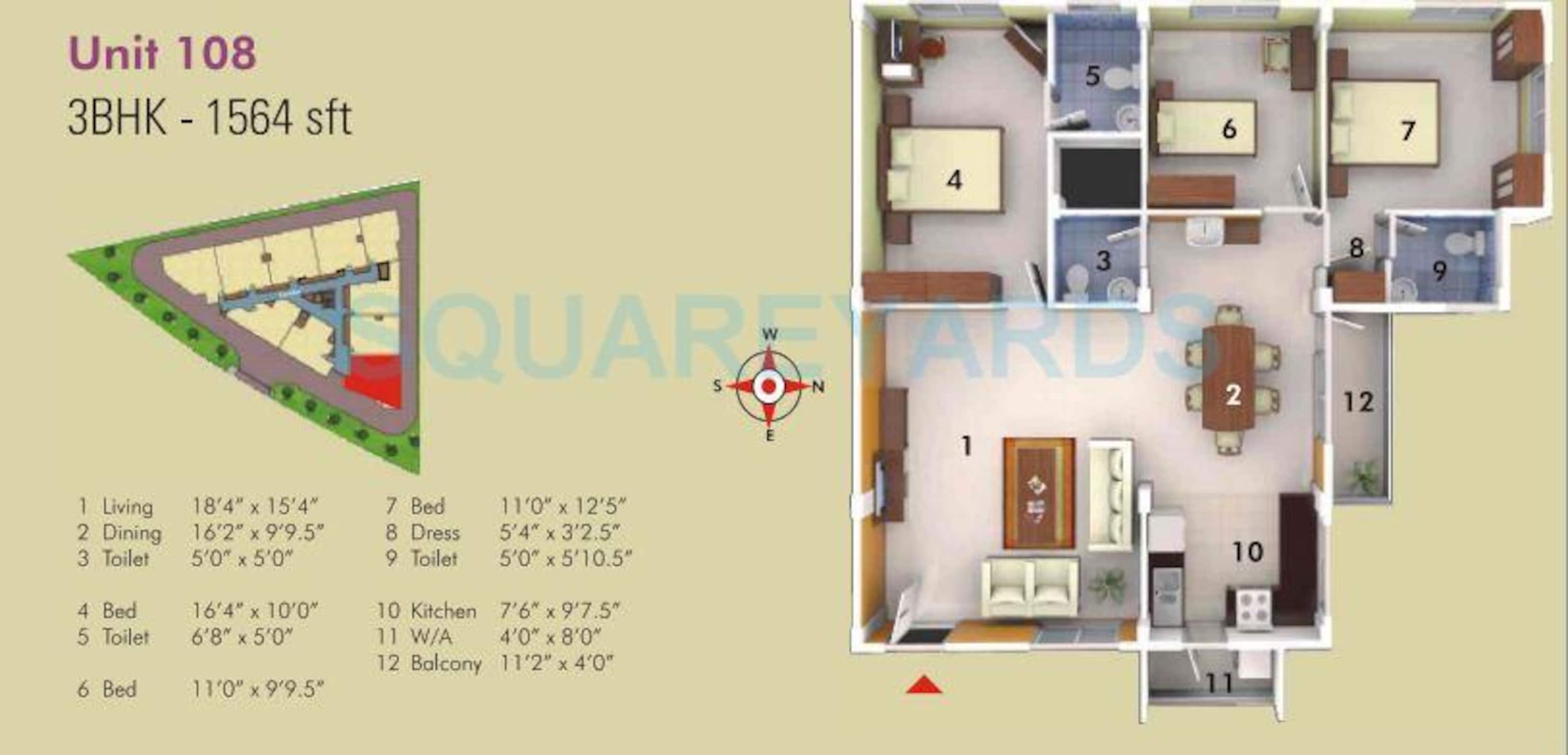 asset builders serene apartment 3bhk 1564sqft1